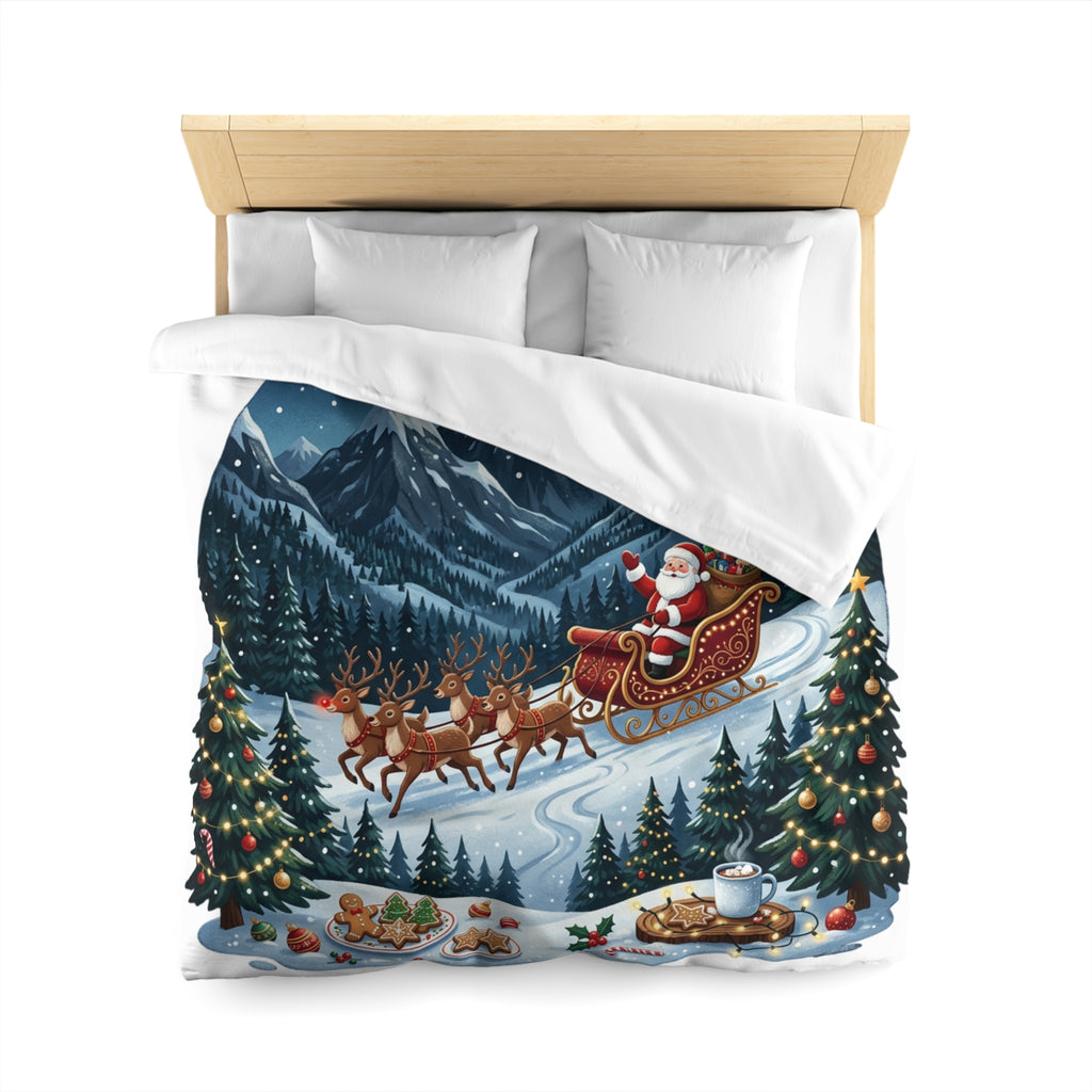 Santa Sleigh Microfiber Duvet Cover — Christmas Night Winter Scene