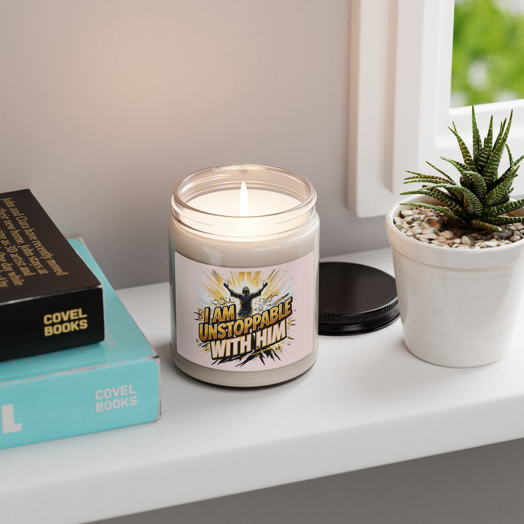 Inspirational Soy Candle — “I Am Unstoppable With Him” 9oz