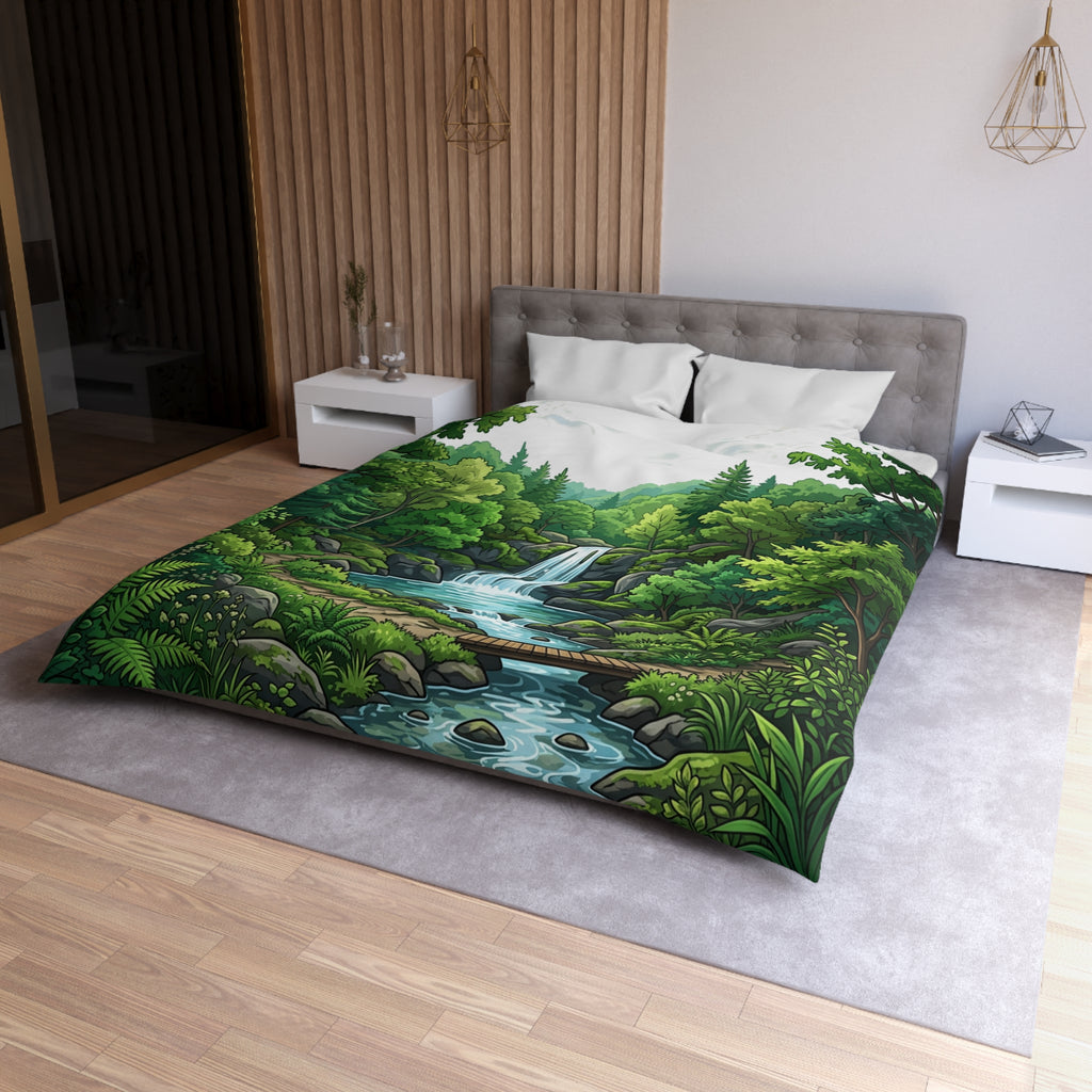 Waterfall Forest Duvet Cover — Scenic Nature Microfiber Bedding