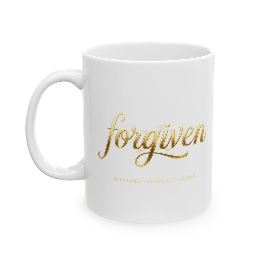 Inspirational Gold Script Ceramic Mug – 'Forgiven' Motivational Coffee Cup (11oz & 15oz)