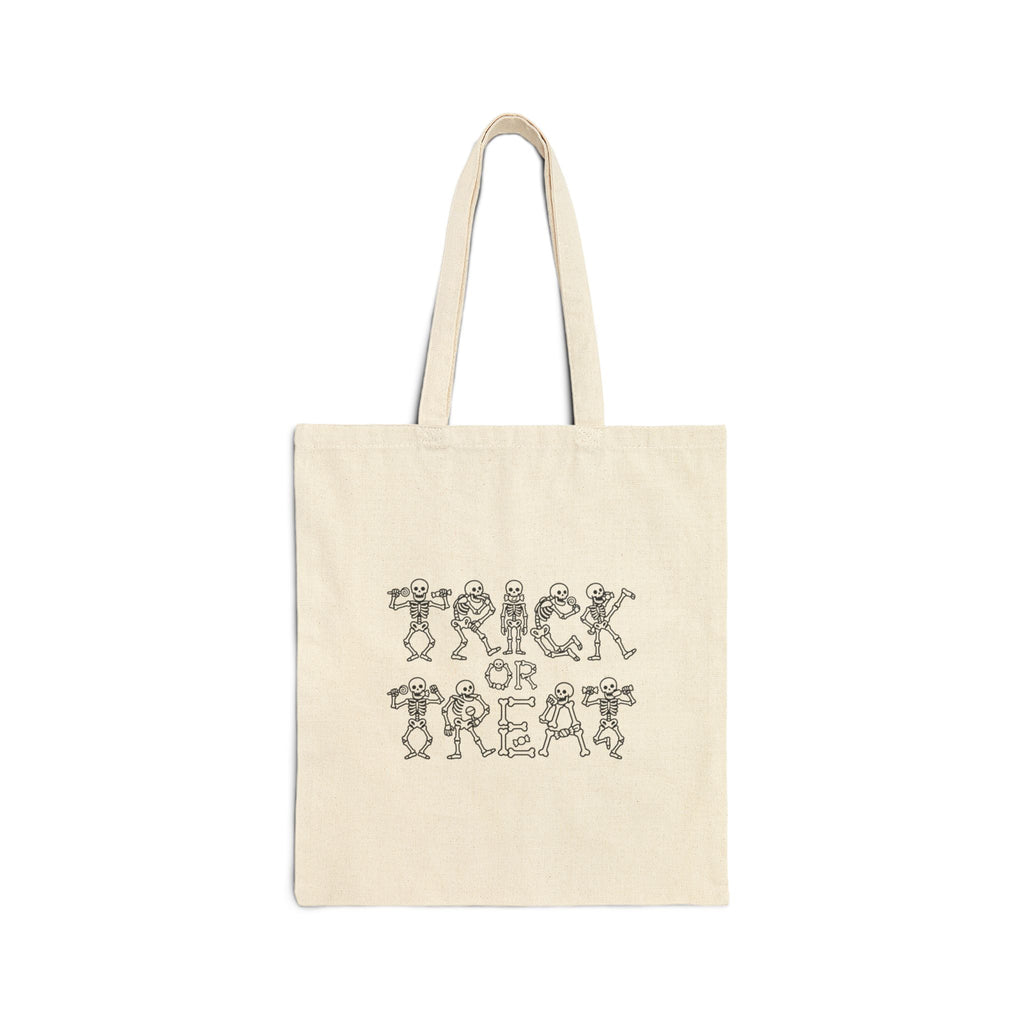 Trick or Treat Canvas Tote — Halloween Skeleton Lettering Reusable Grocery Bag