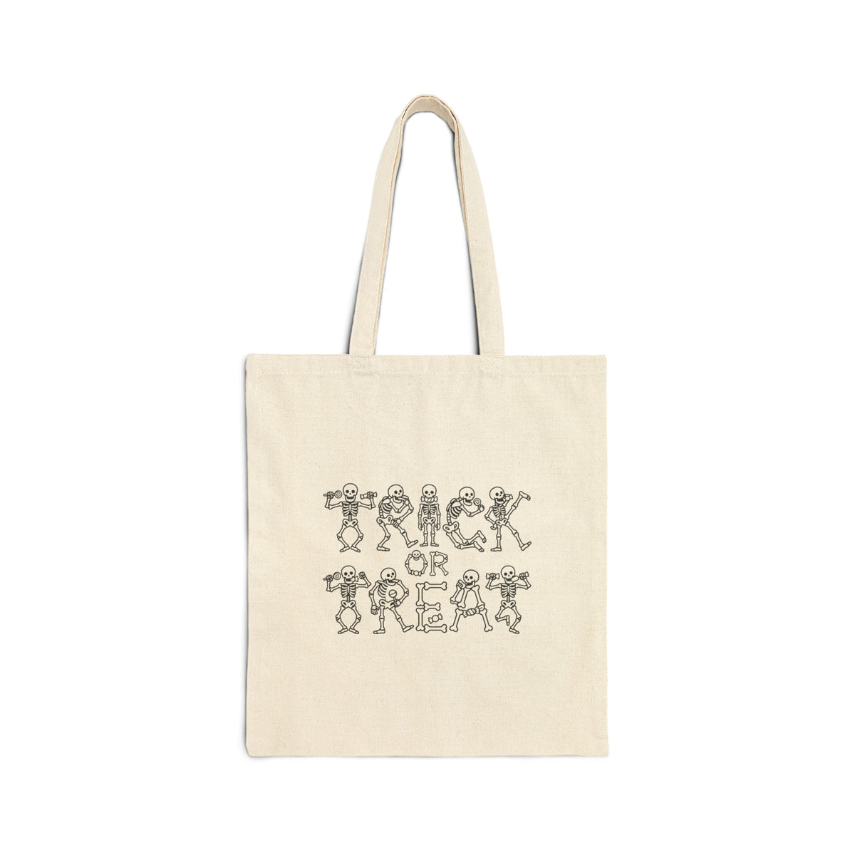 Trick or Treat Canvas Tote — Halloween Skeleton Lettering Reusable Grocery Bag