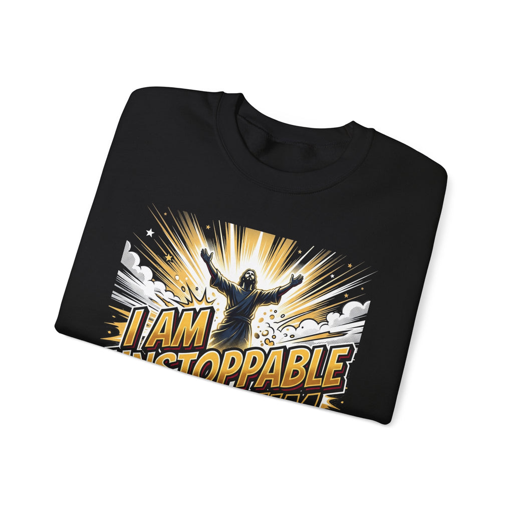 Inspirational Crewneck Sweatshirt — "I Am Unstoppable With Him" Christian Graphic