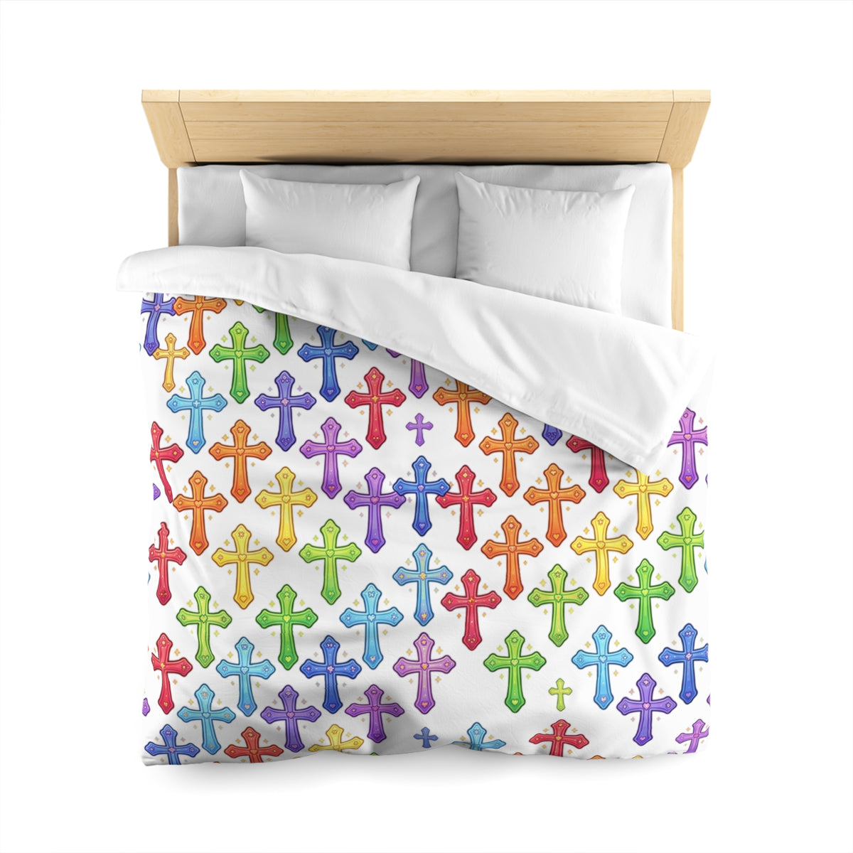Rainbow Crosses Microfiber Duvet Cover — Colorful Christian Bedroom Bedding