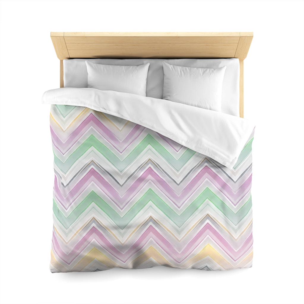Pastel Chevron Duvet Cover — Mint, Lavender & Yellow Zigzag Bedding
