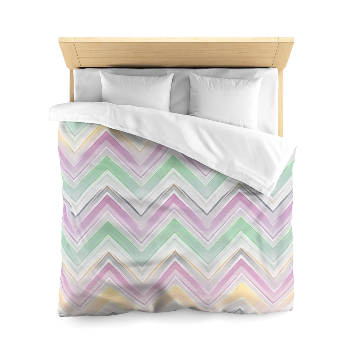 Pastel Chevron Duvet Cover — Mint, Lavender & Yellow Zigzag Bedding
