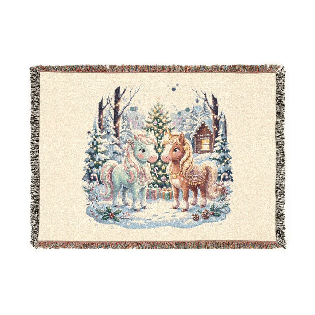 Unicorn Holiday Woven Blanket — Festive Christmas Winter Scene Throw