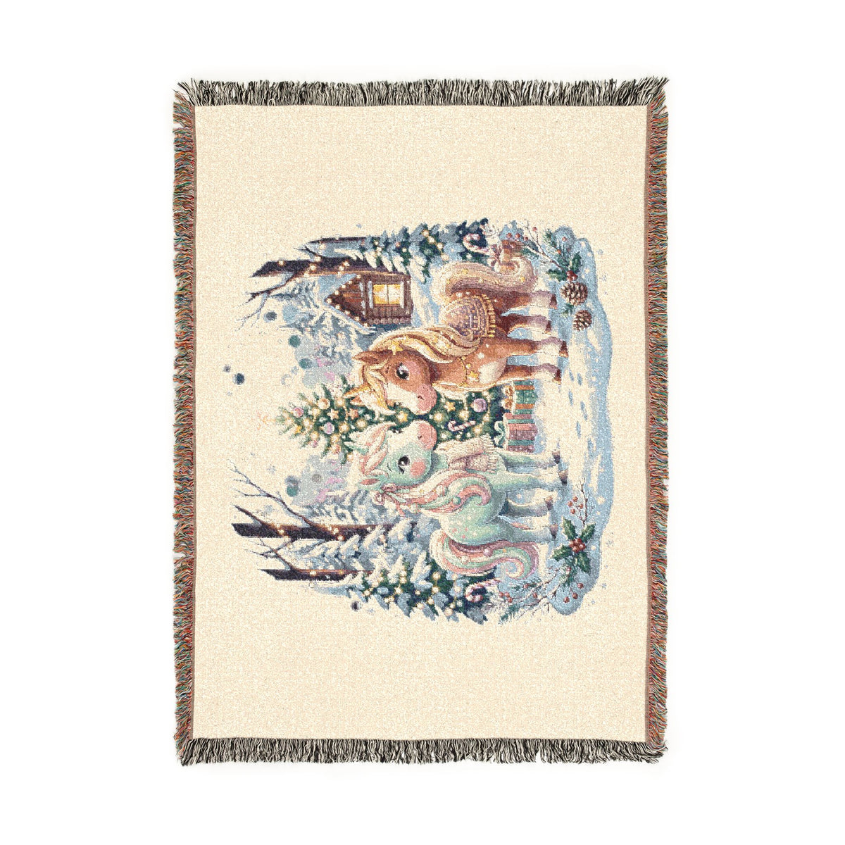Unicorn Holiday Woven Blanket — Festive Christmas Winter Scene Throw