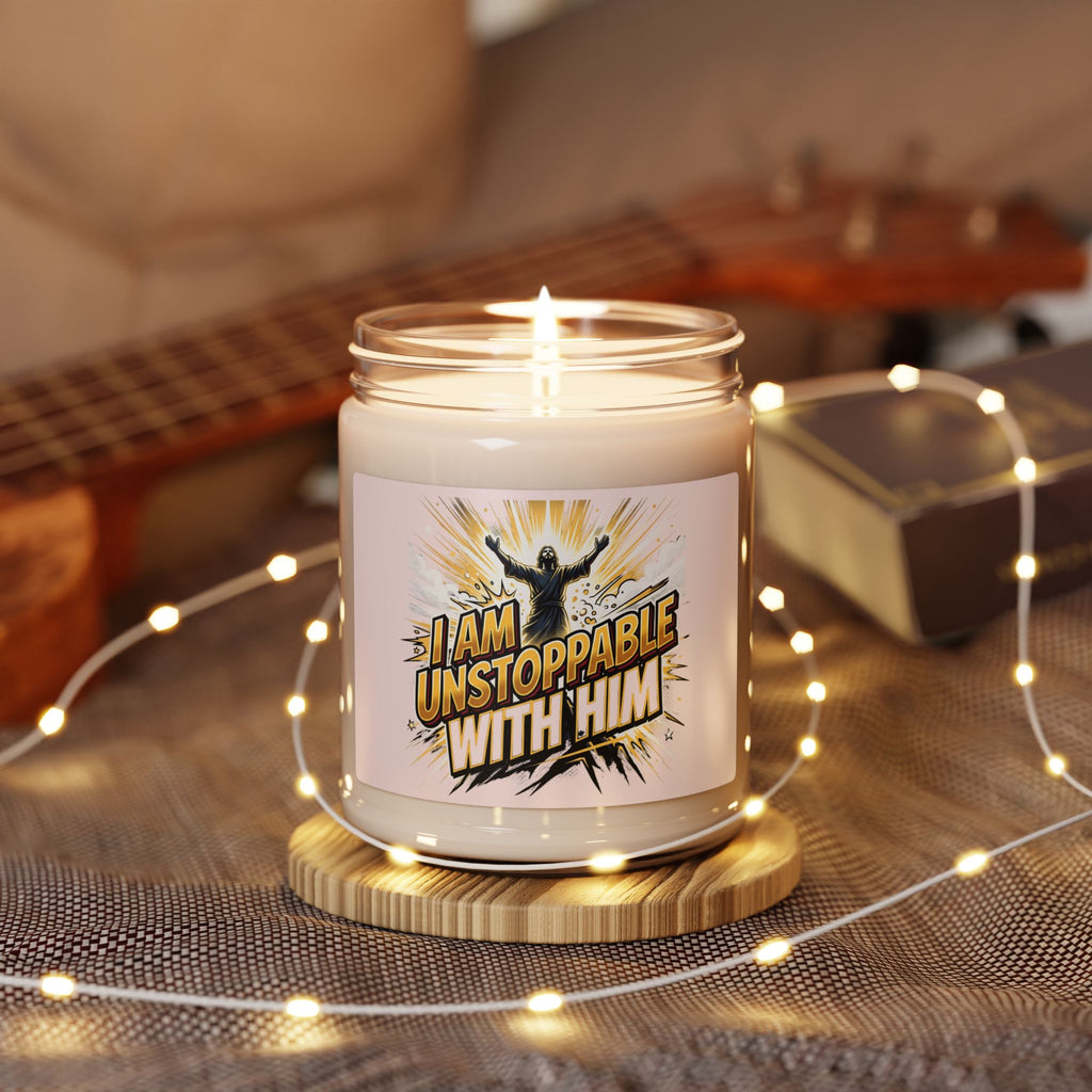 Inspirational Soy Candle — “I Am Unstoppable With Him” 9oz