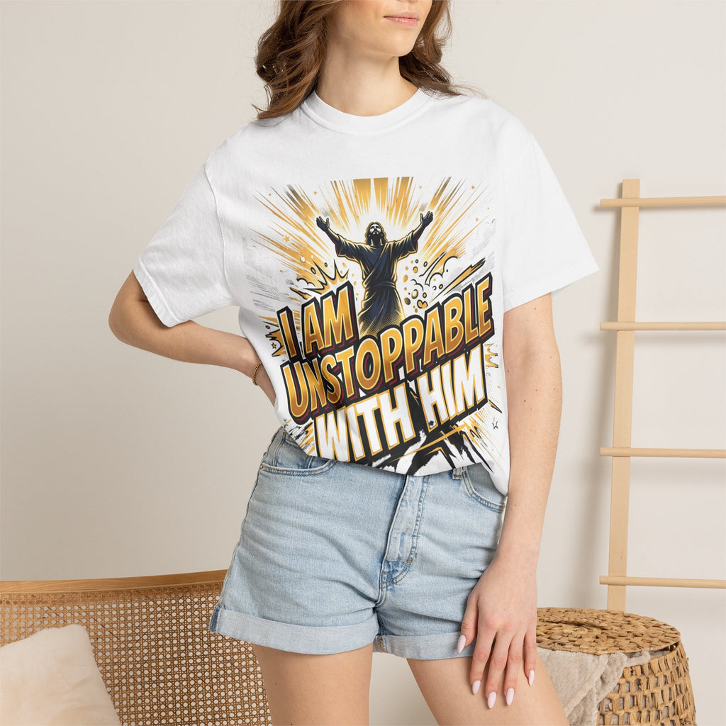 I Am Unstoppable With Him Christian T-Shirt — Inspirational Faith Graphic Tee