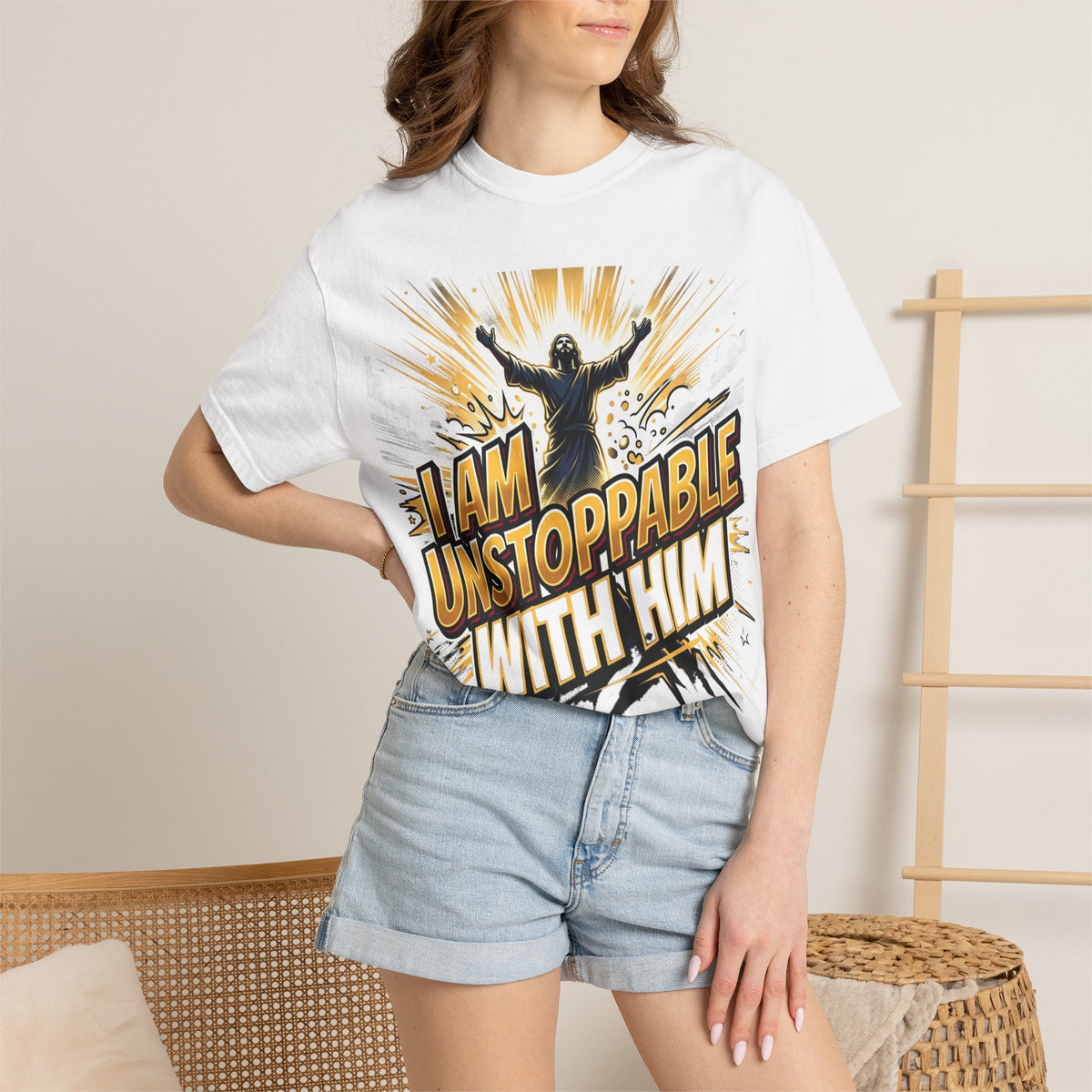 I Am Unstoppable With Him Christian T-Shirt — Inspirational Faith Graphic Tee