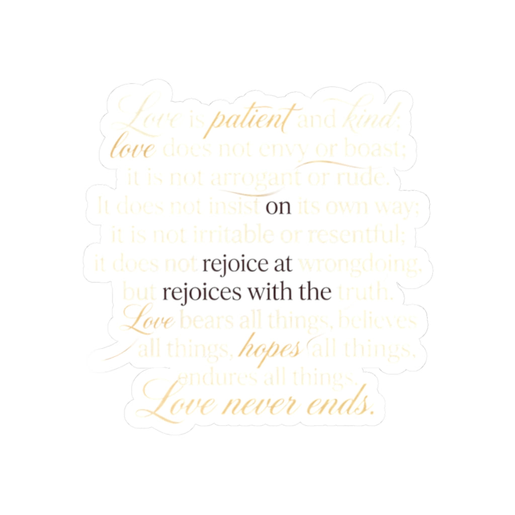 Love Never Ends Quote Sticker – 'rejoice with the Love' Script Kiss-Cut Sticker