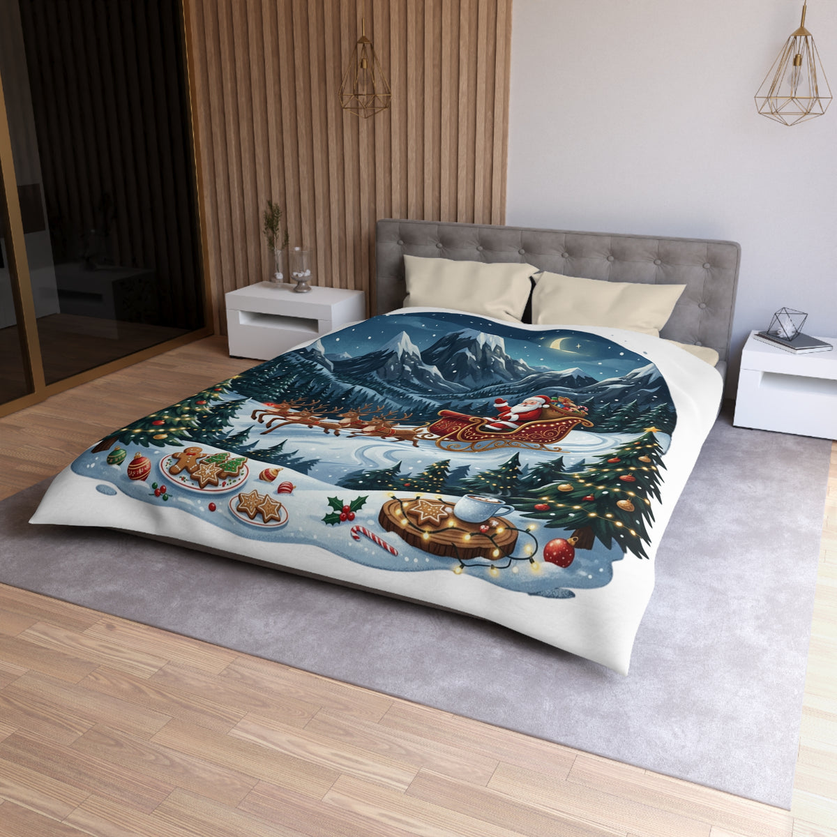 Santa Sleigh Microfiber Duvet Cover — Christmas Night Winter Scene