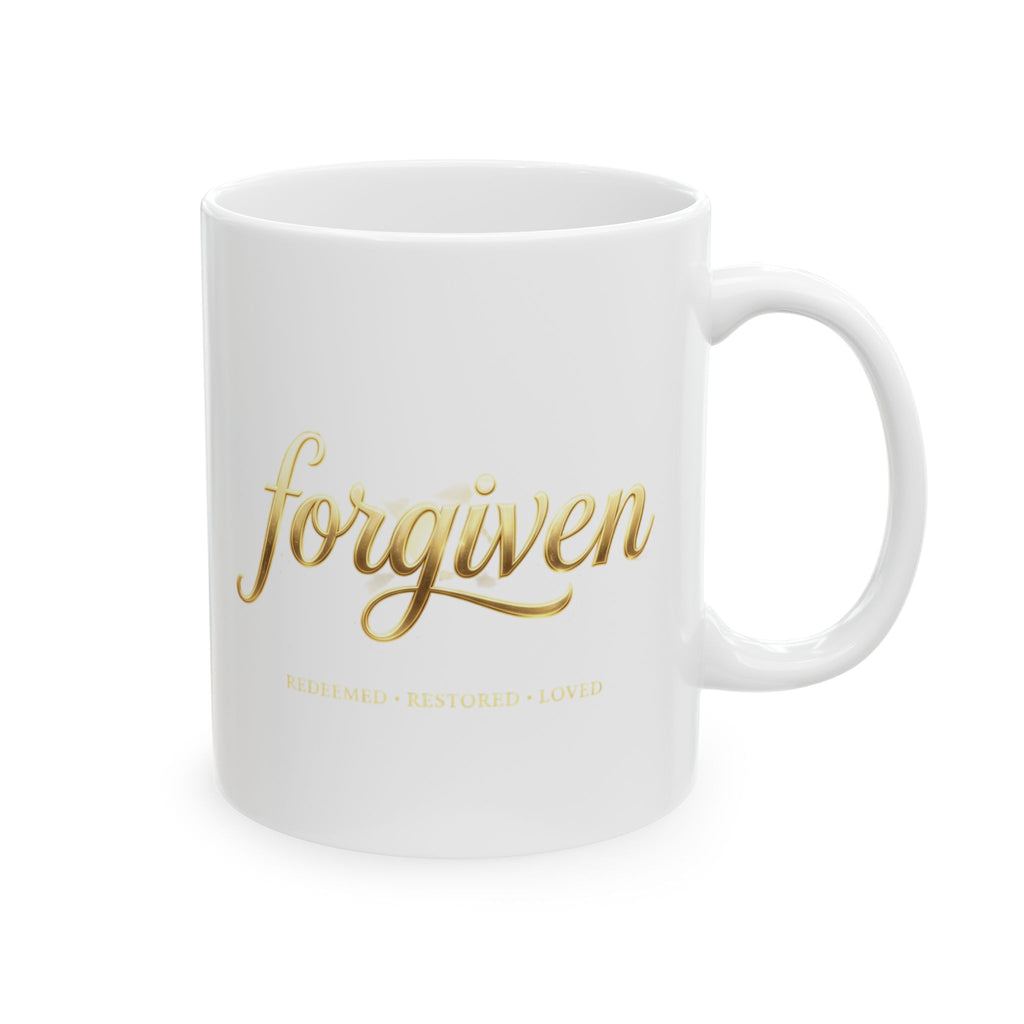 Inspirational Gold Script Ceramic Mug – 'Forgiven' Motivational Coffee Cup (11oz & 15oz)