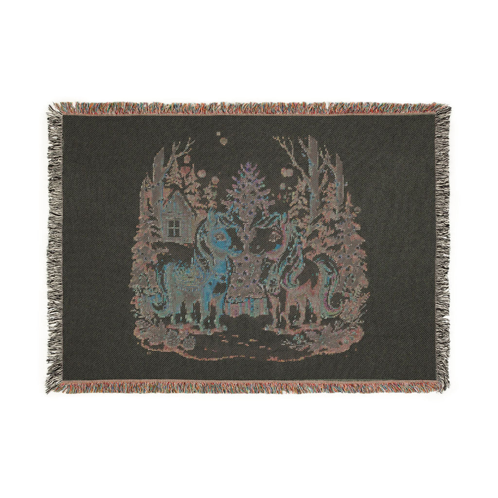 Unicorn Holiday Woven Blanket — Festive Christmas Winter Scene Throw