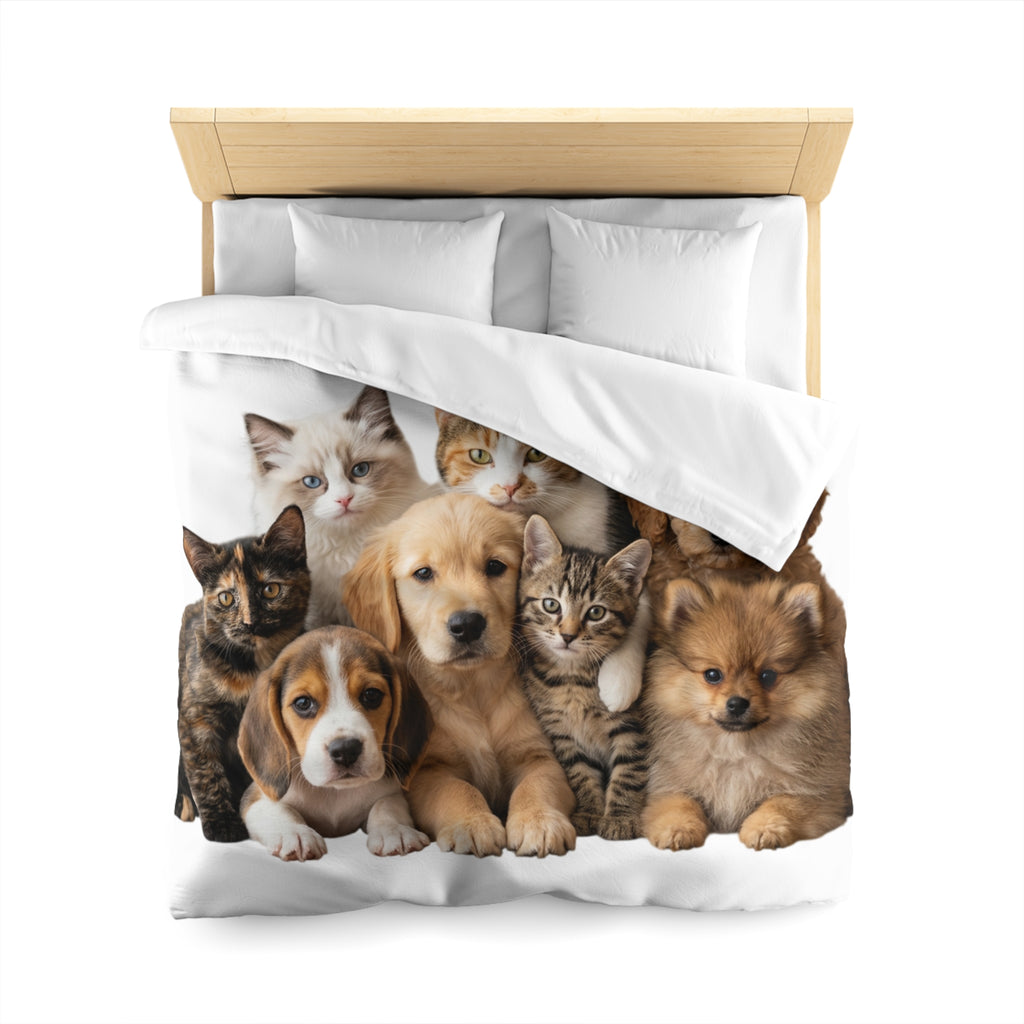 Duvet Cover — Cute Puppies & Kittens Photo Print Microfiber Duvet