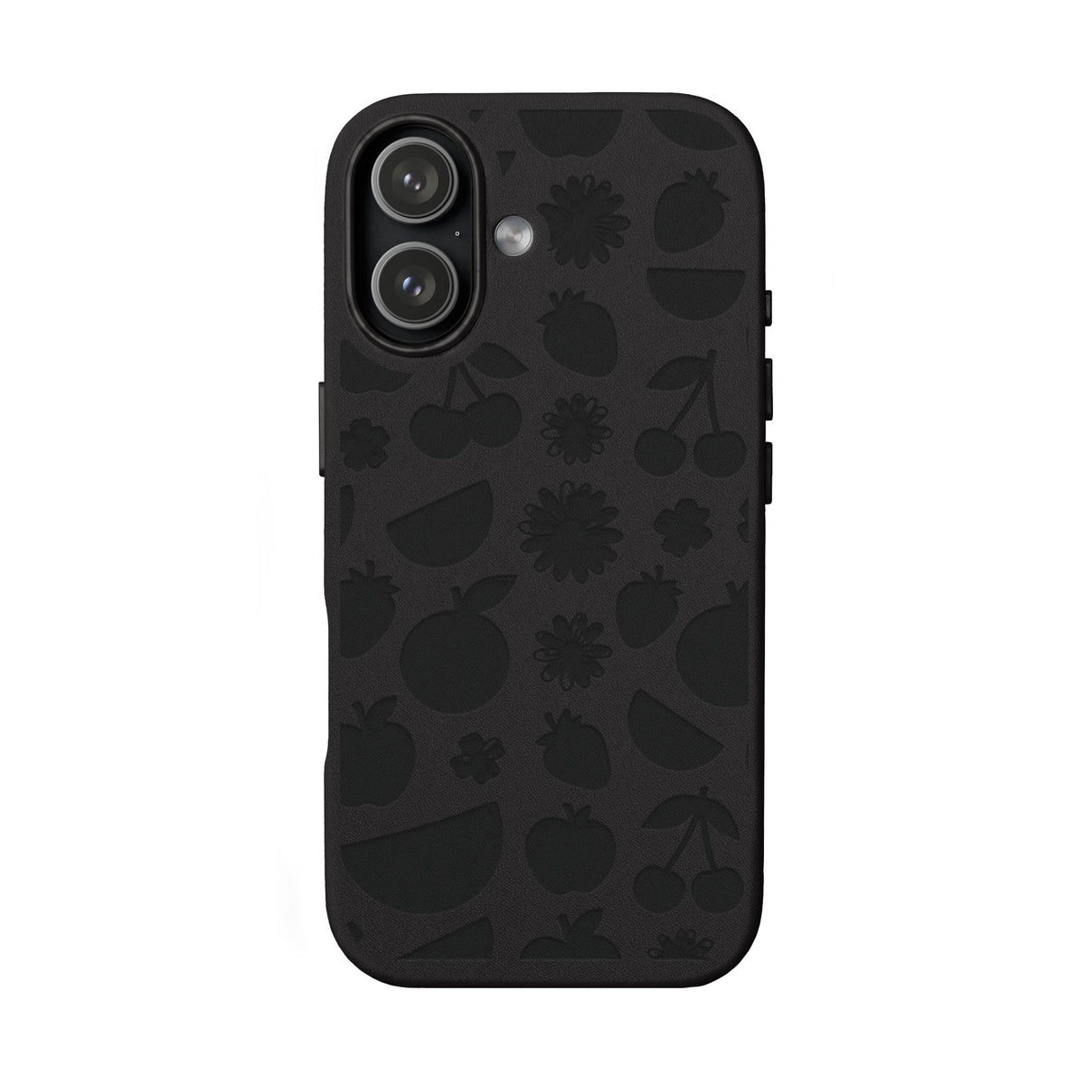 Engraved PU Leather Phone Case — Fruit & Floral Cutout Design