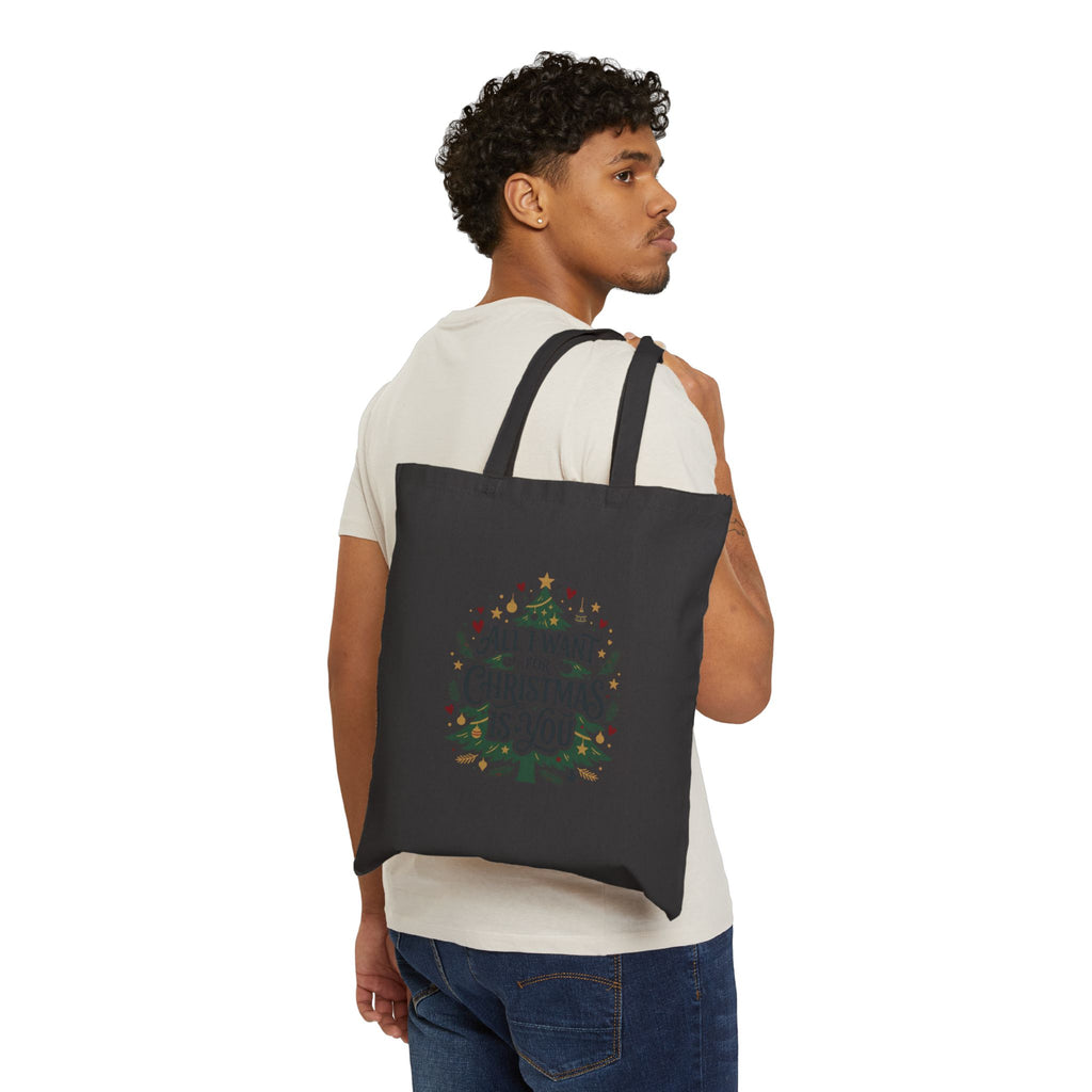Christmas Tote Bag — "All I Want for Christmas Is You" Cotton Canvas Shopper