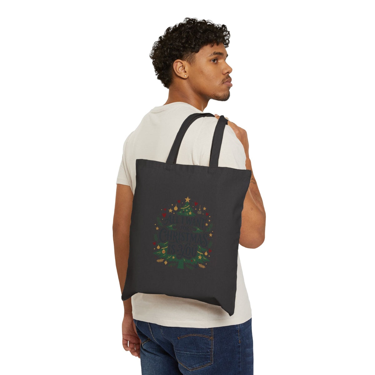 Christmas Tote Bag — "All I Want for Christmas Is You" Cotton Canvas Shopper