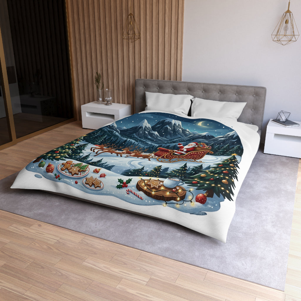 Santa Sleigh Microfiber Duvet Cover — Christmas Night Winter Scene