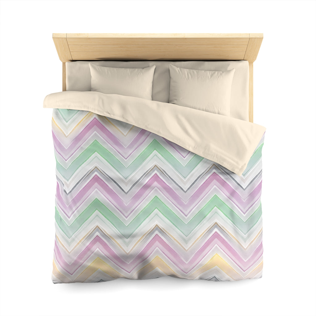 Pastel Chevron Duvet Cover — Mint, Lavender & Yellow Zigzag Bedding