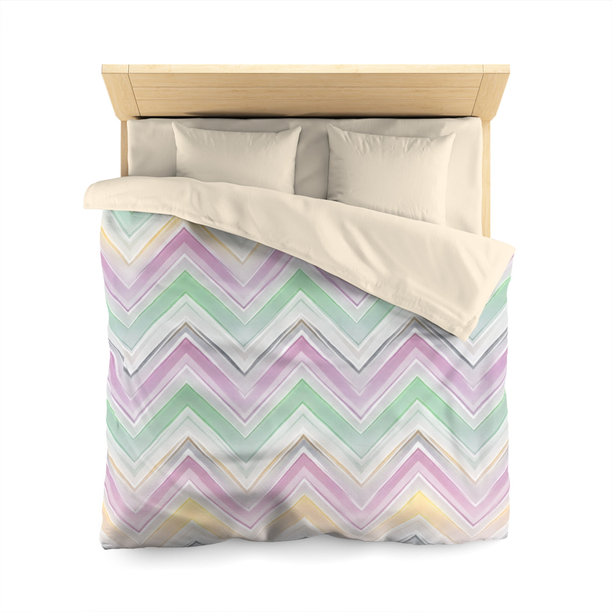 Pastel Chevron Duvet Cover — Mint, Lavender & Yellow Zigzag Bedding