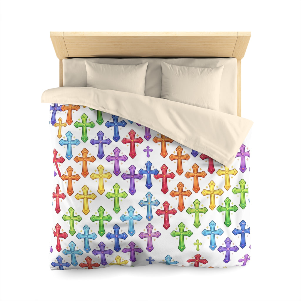 Rainbow Crosses Microfiber Duvet Cover — Colorful Christian Bedroom Bedding