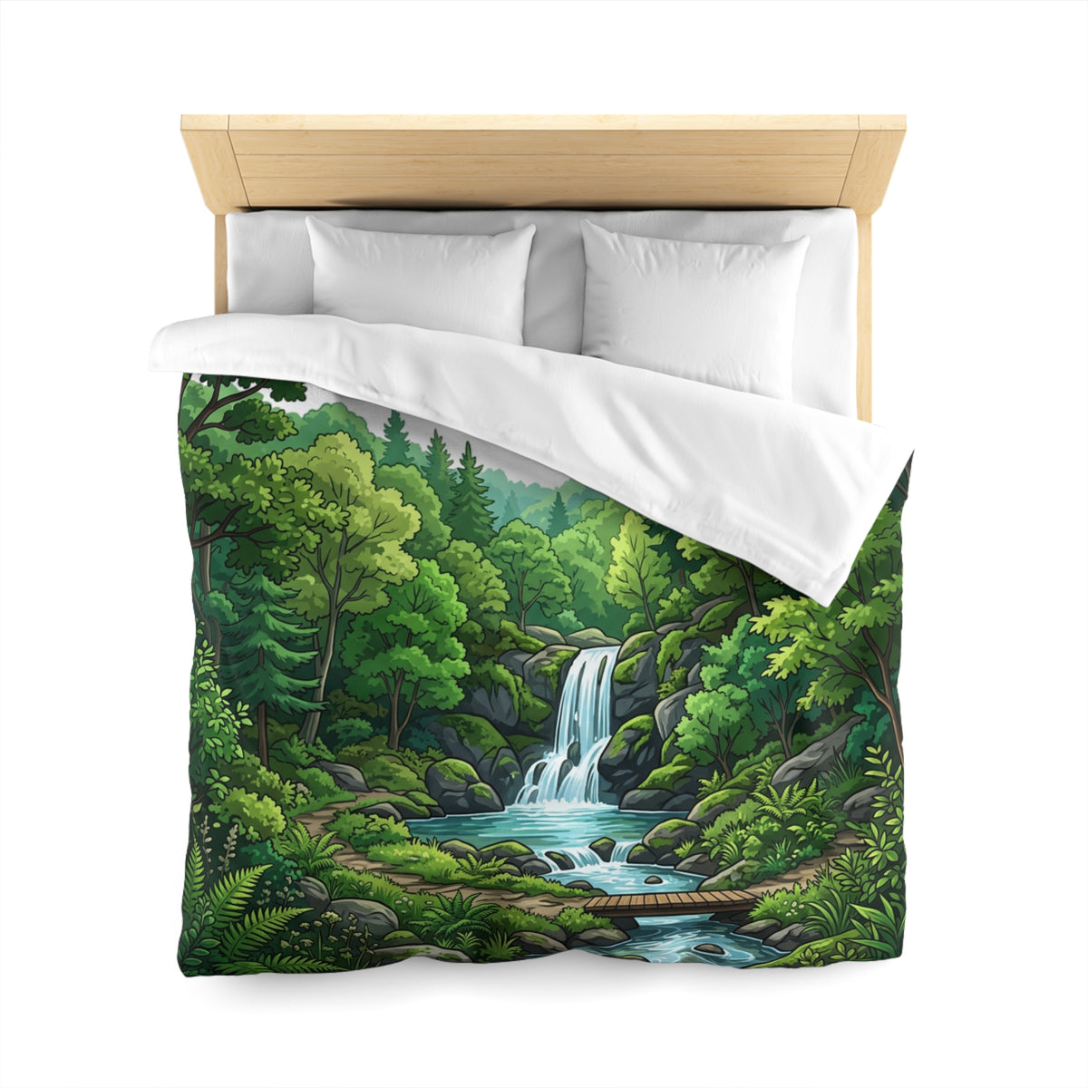 Waterfall Forest Duvet Cover — Scenic Nature Microfiber Bedding