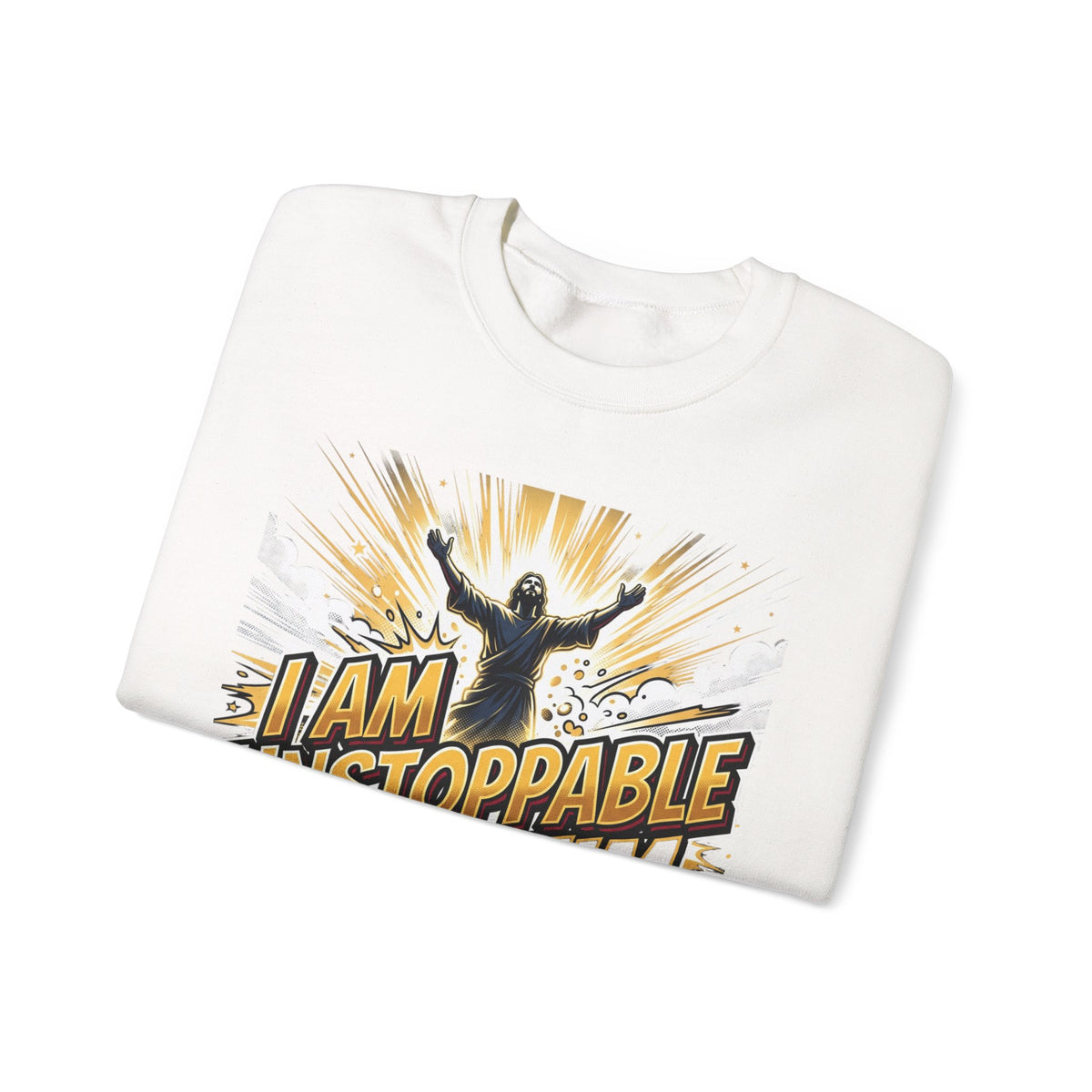 Inspirational Crewneck Sweatshirt — "I Am Unstoppable With Him" Christian Graphic