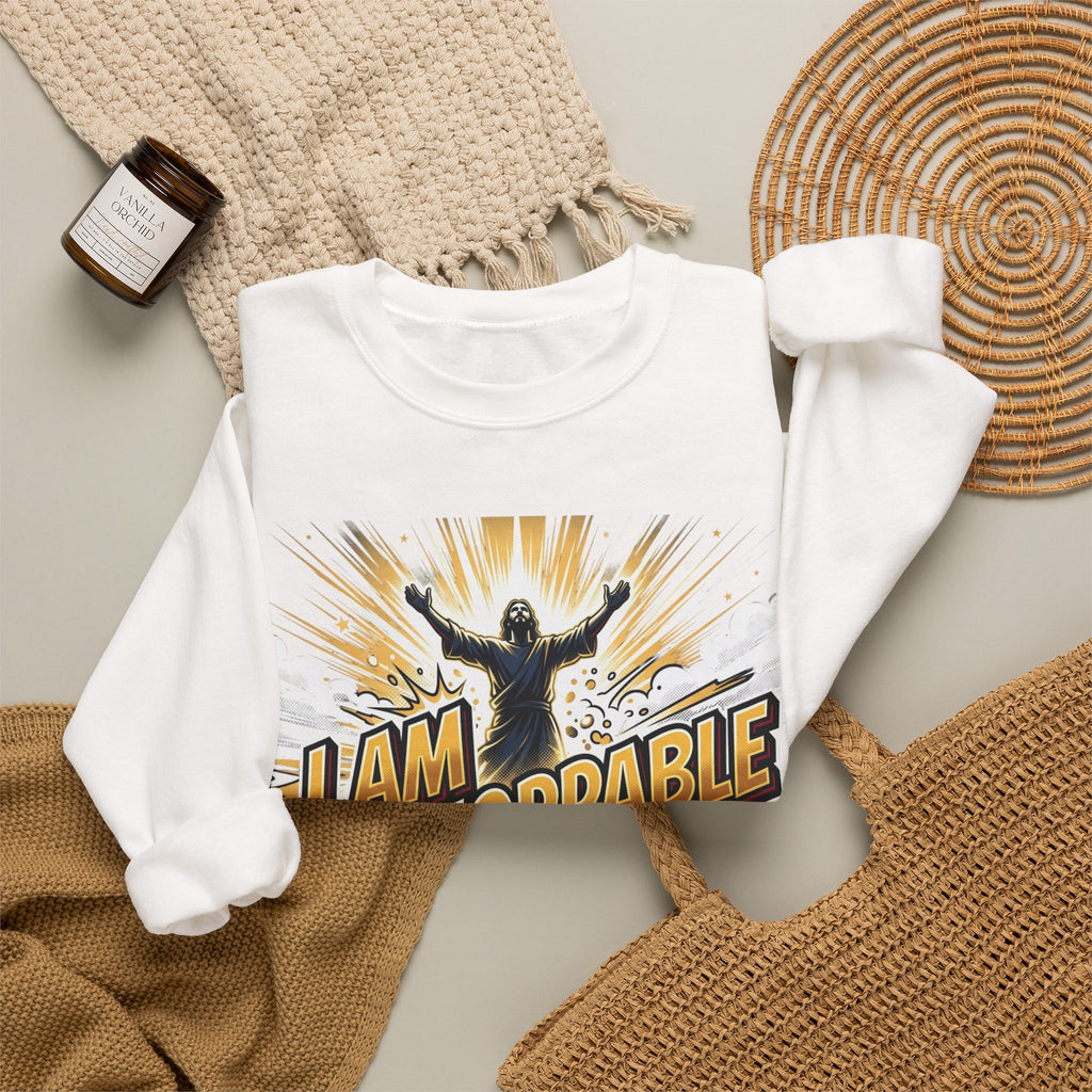 Inspirational Crewneck Sweatshirt — "I Am Unstoppable With Him" Christian Graphic