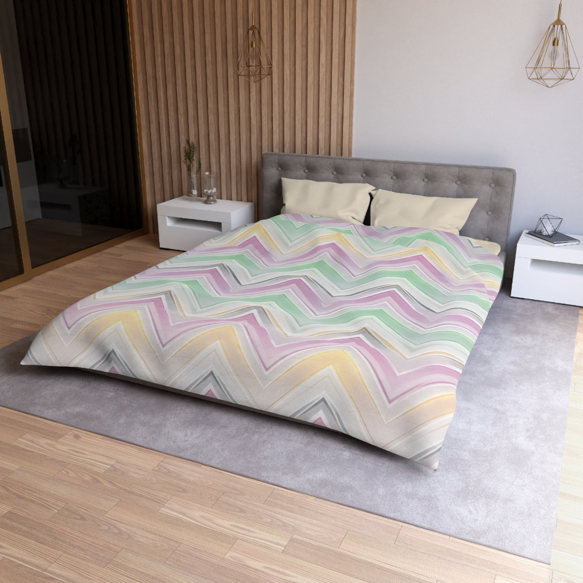 Pastel Chevron Duvet Cover — Mint, Lavender & Yellow Zigzag Bedding