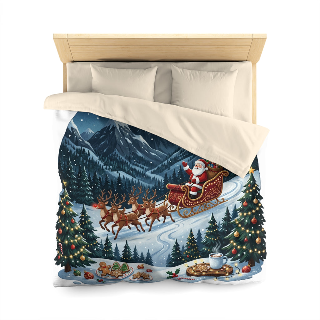Santa Sleigh Microfiber Duvet Cover — Christmas Night Winter Scene