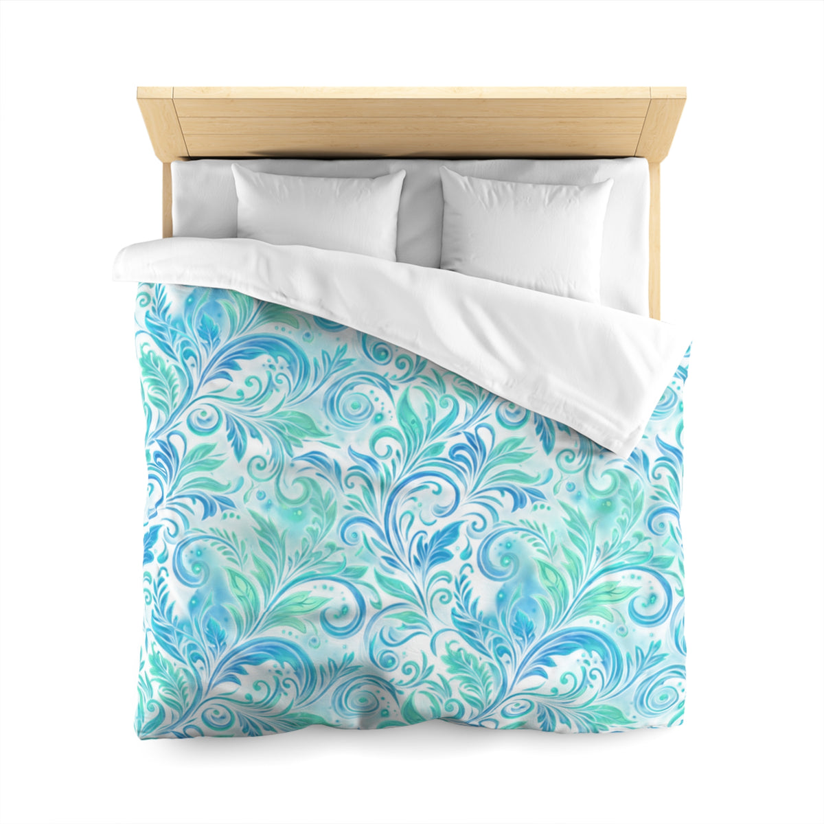 Duvet Cover — Aqua Watercolor Floral Swirl Pattern