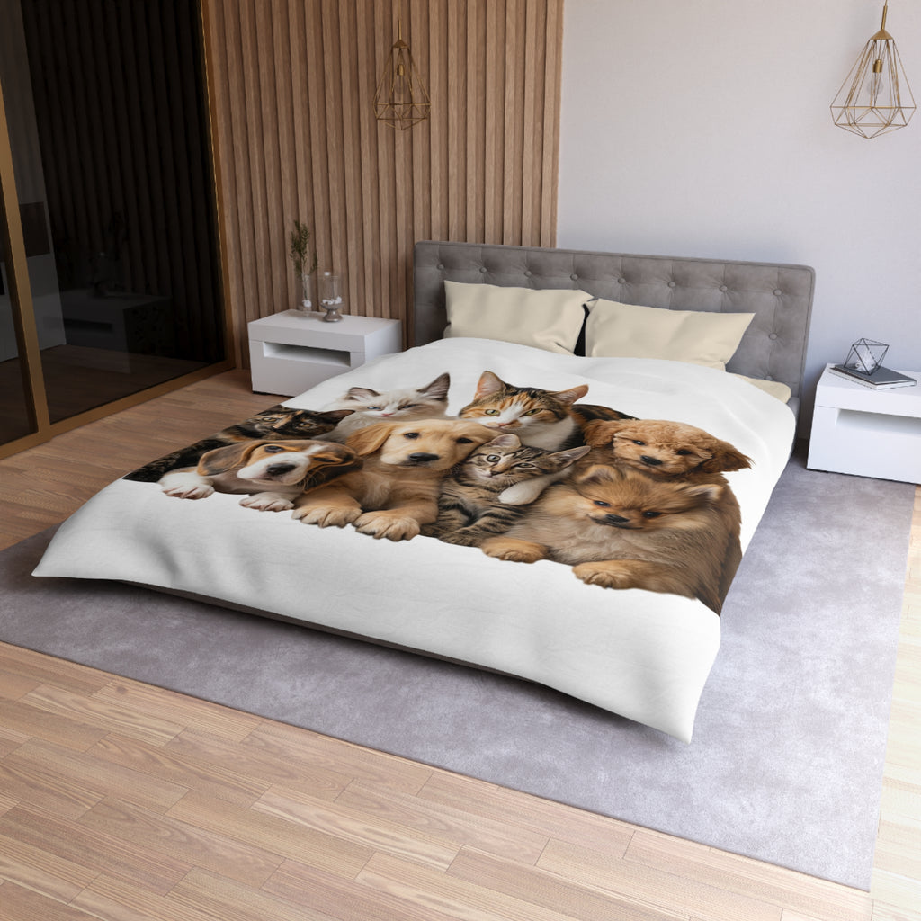 Duvet Cover — Cute Puppies & Kittens Photo Print Microfiber Duvet