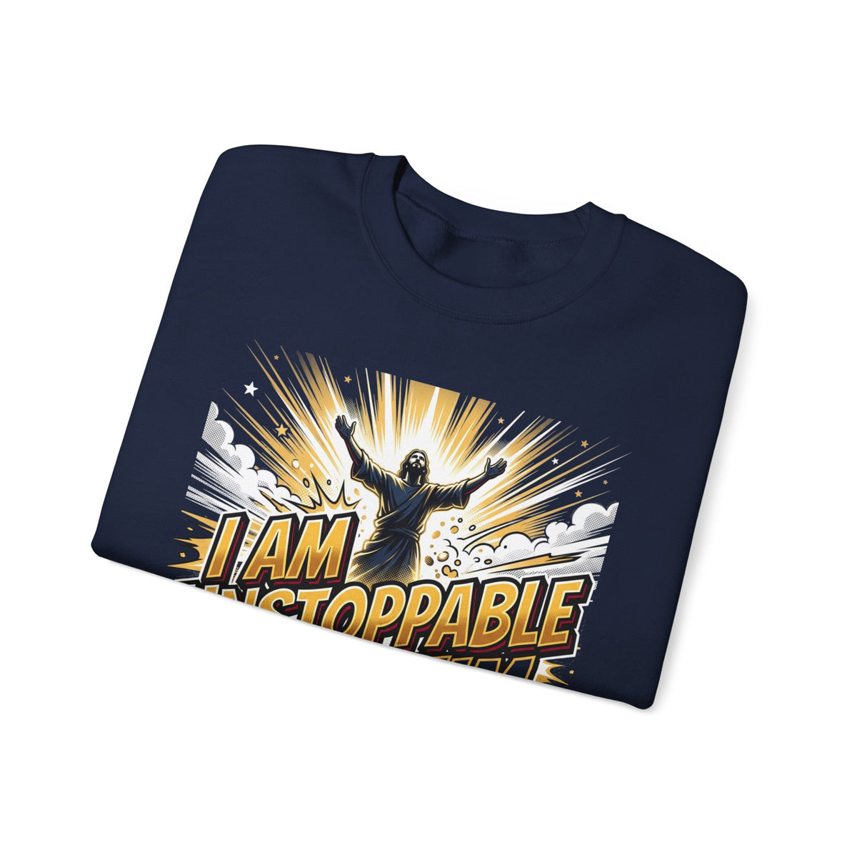 Inspirational Crewneck Sweatshirt — "I Am Unstoppable With Him" Christian Graphic