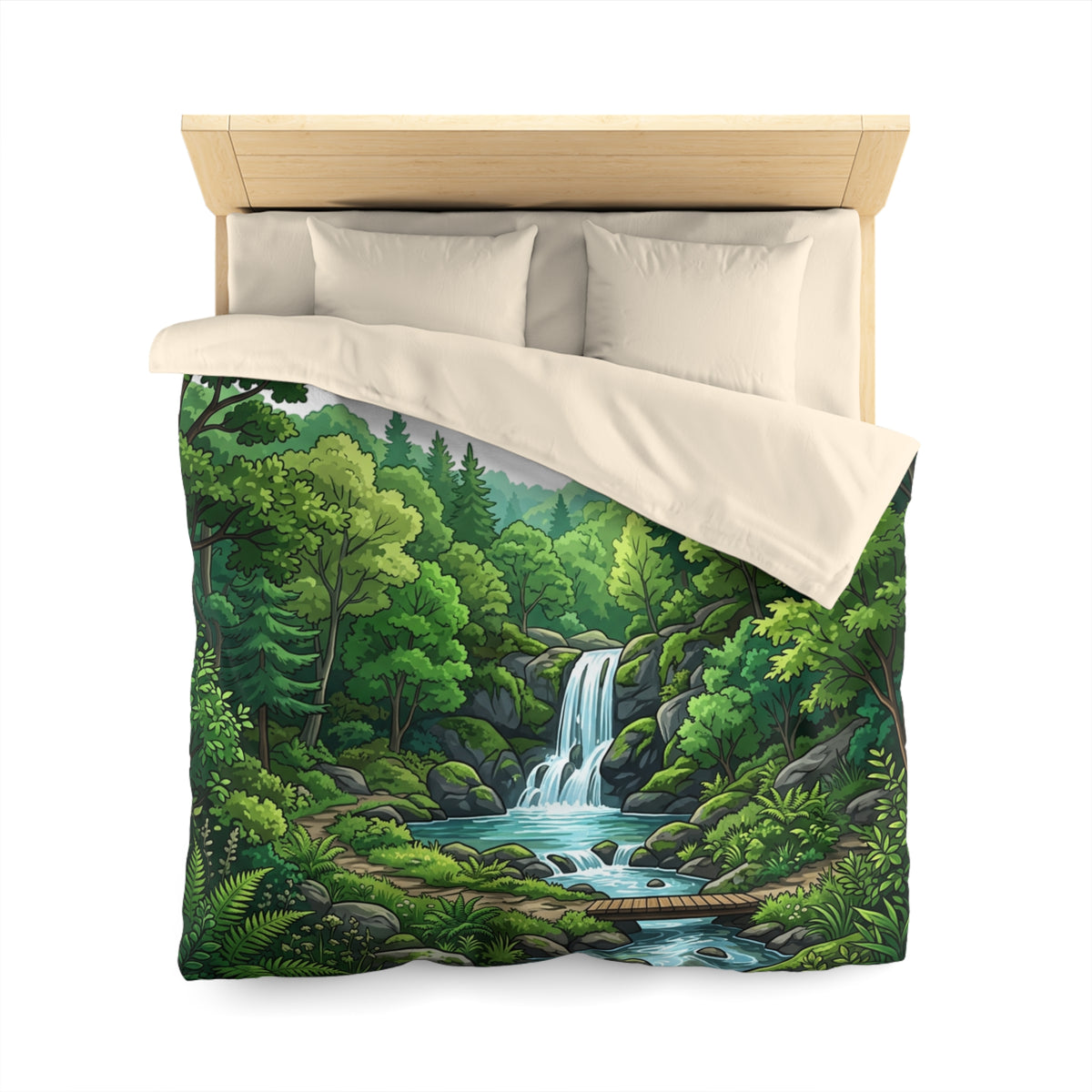 Waterfall Forest Duvet Cover — Scenic Nature Microfiber Bedding