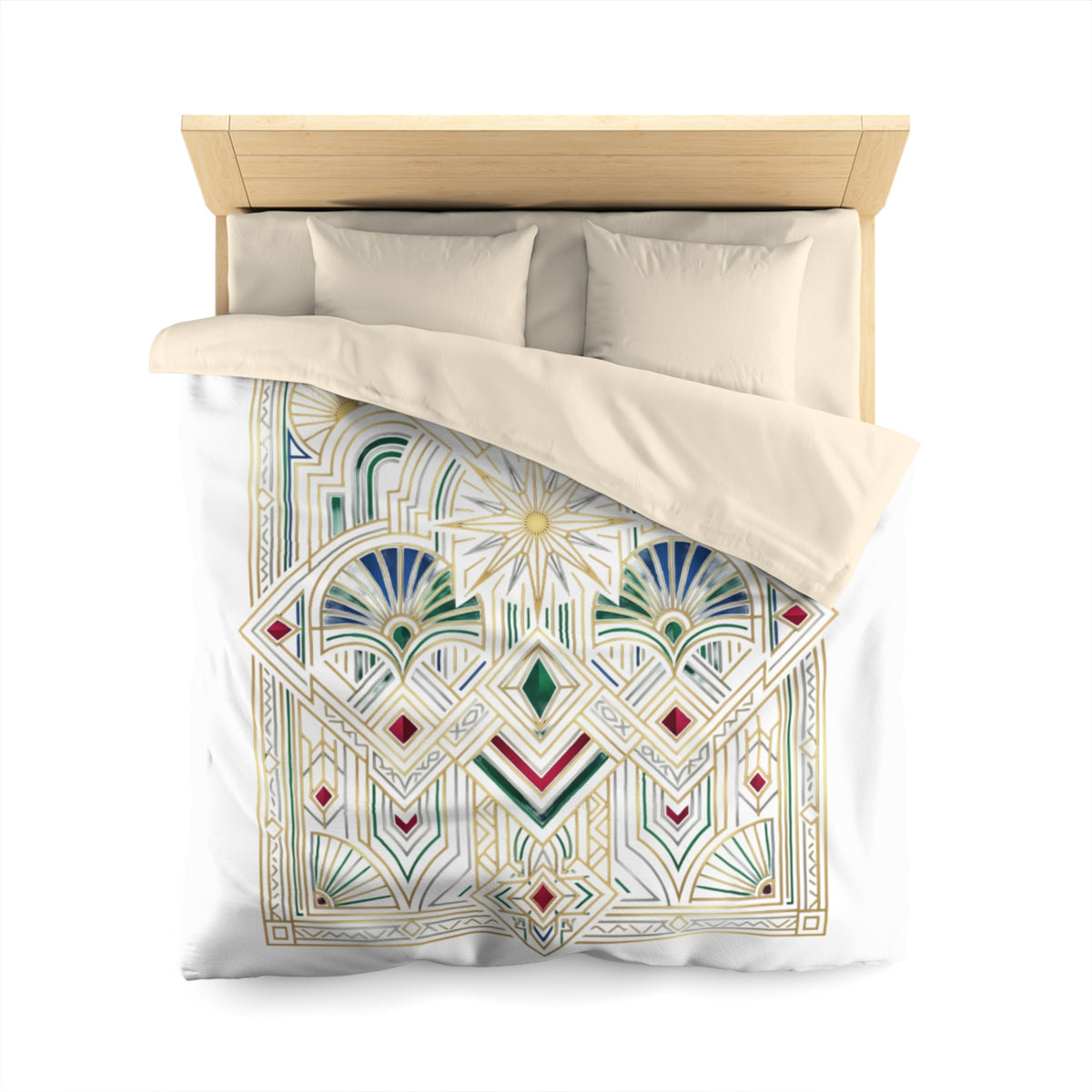 Art Deco Sunburst Duvet Cover — Gold Geometric Microfiber Bedding