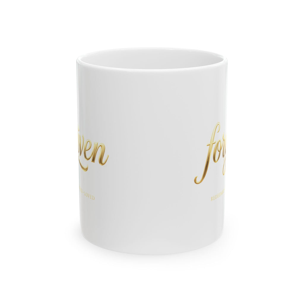 Inspirational Gold Script Ceramic Mug – 'Forgiven' Motivational Coffee Cup (11oz & 15oz)