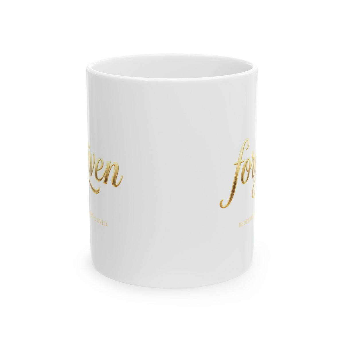 Inspirational Gold Script Ceramic Mug – 'Forgiven' Motivational Coffee Cup (11oz & 15oz)