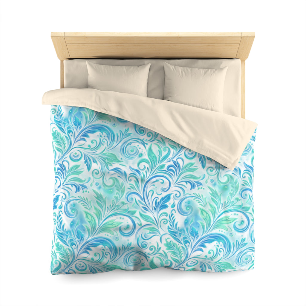 Duvet Cover — Aqua Watercolor Floral Swirl Pattern