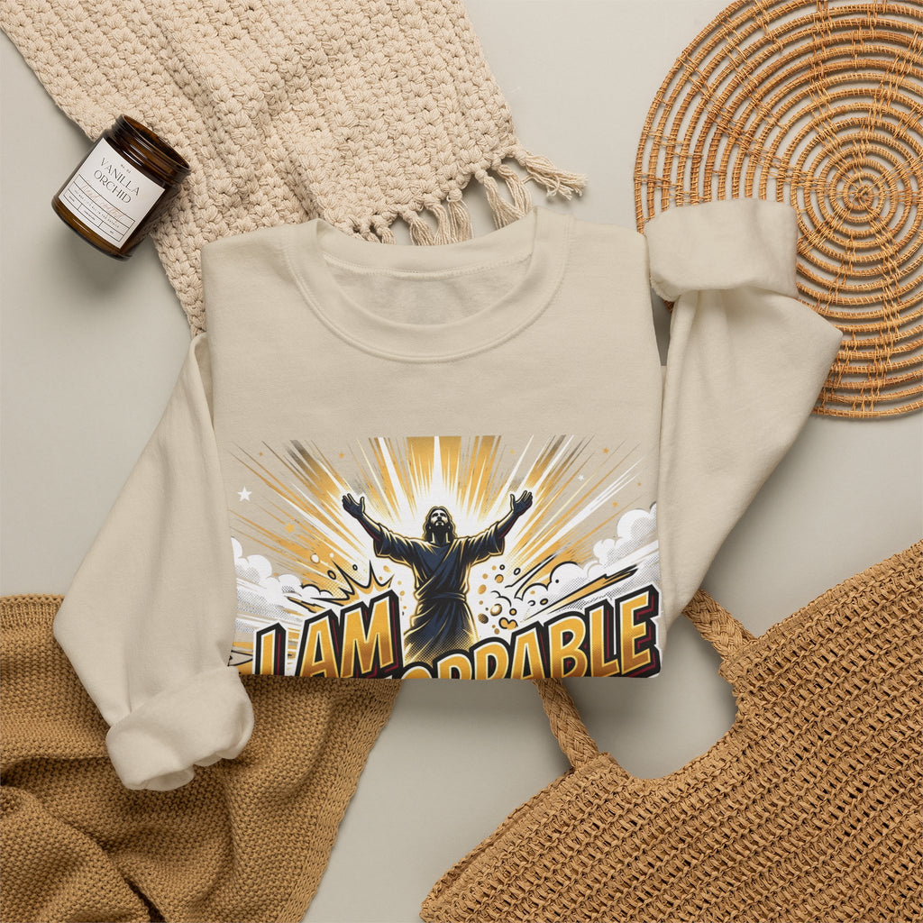 Inspirational Crewneck Sweatshirt — "I Am Unstoppable With Him" Christian Graphic