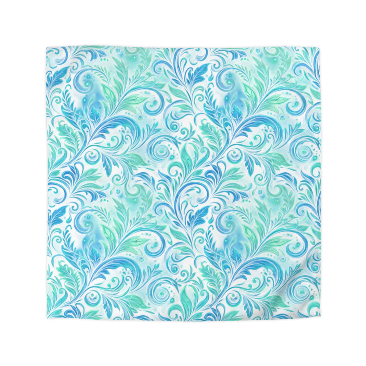 Duvet Cover — Aqua Watercolor Floral Swirl Pattern