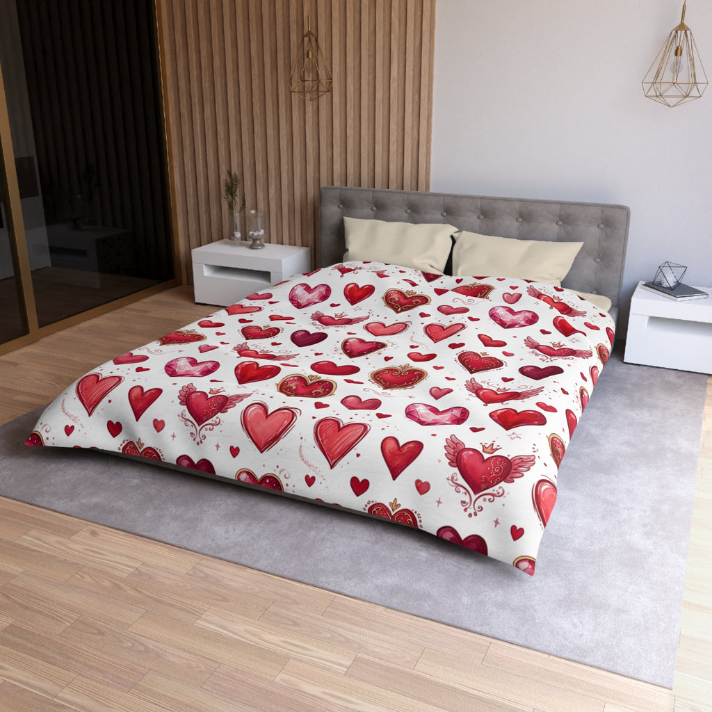 Heart Pattern Duvet Cover — Red Valentine Hearts Microfiber Bedding