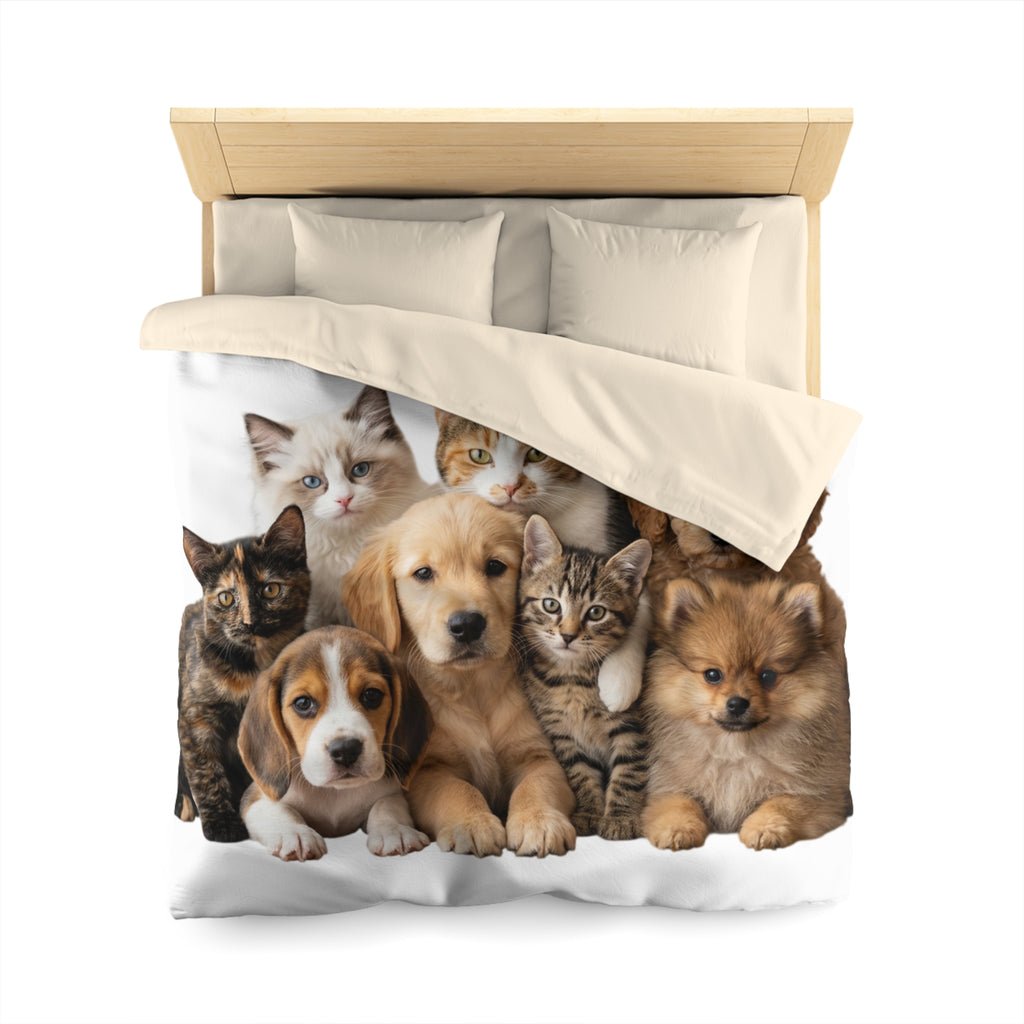 Duvet Cover — Cute Puppies & Kittens Photo Print Microfiber Duvet