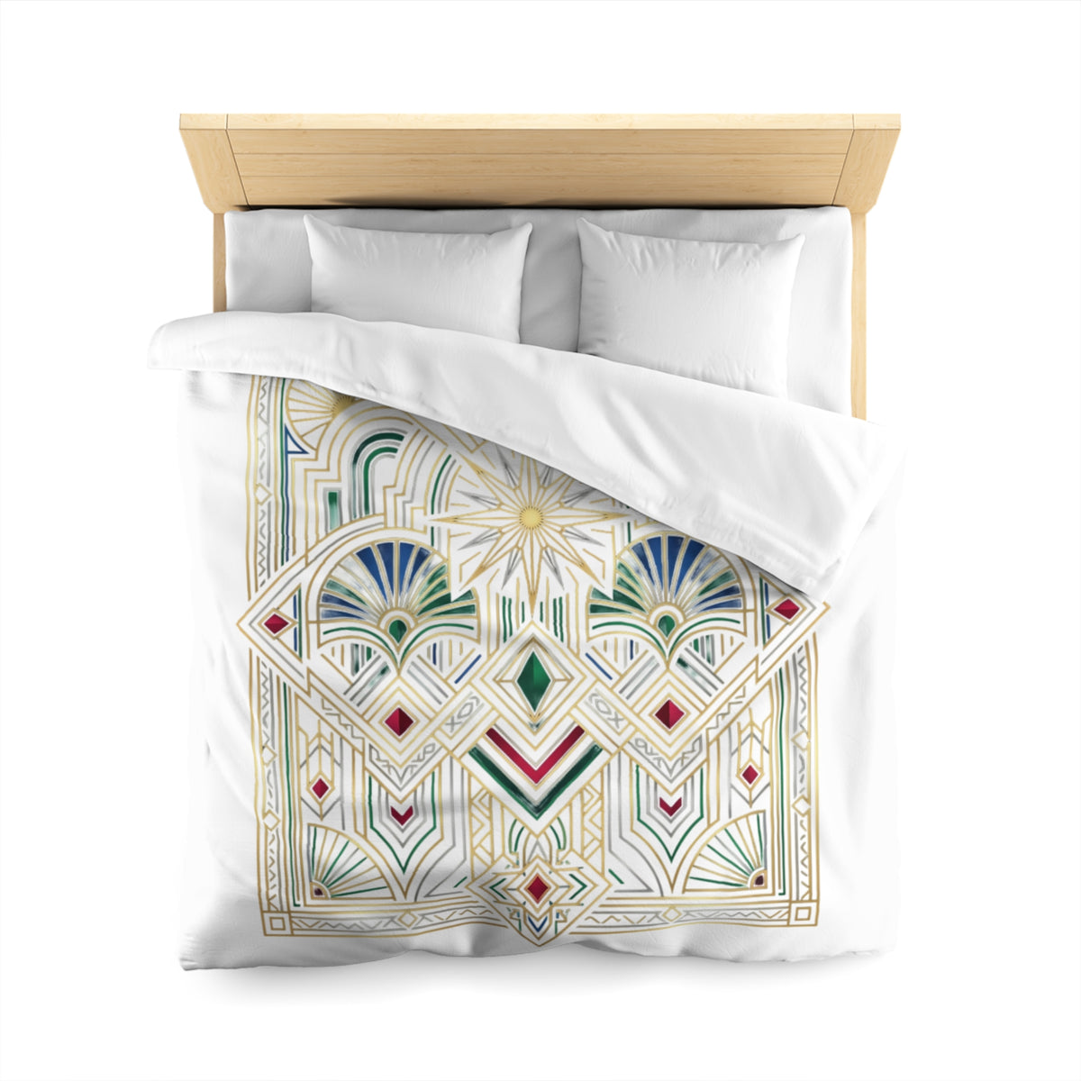 Art Deco Sunburst Duvet Cover — Gold Geometric Microfiber Bedding