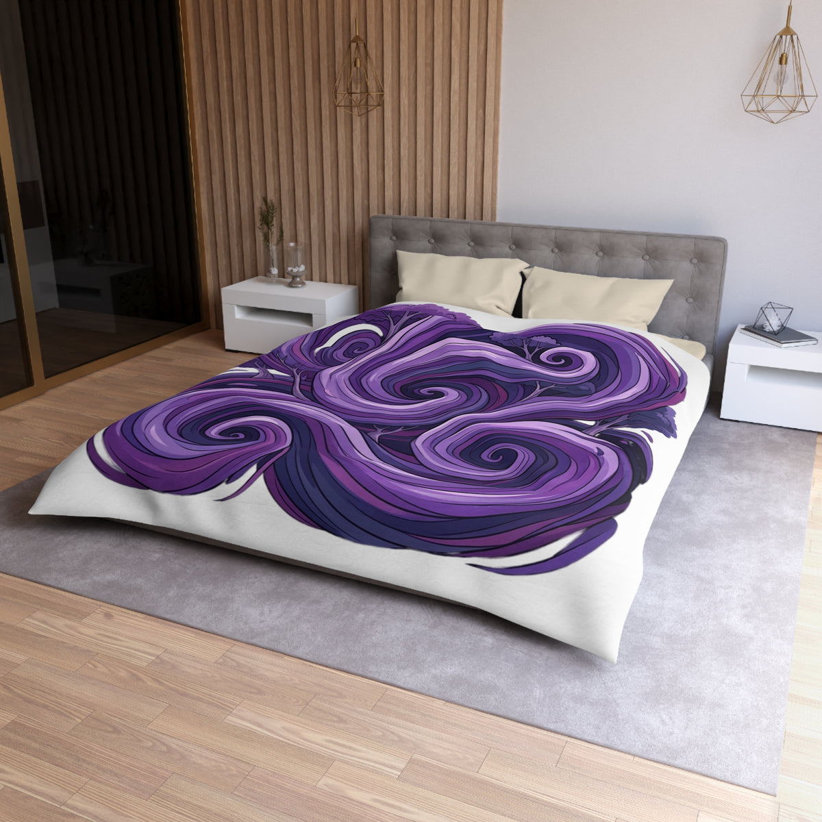 Purple Swirl Duvet Cover — Whimsical Tree Nightscape Microfiber Bedding