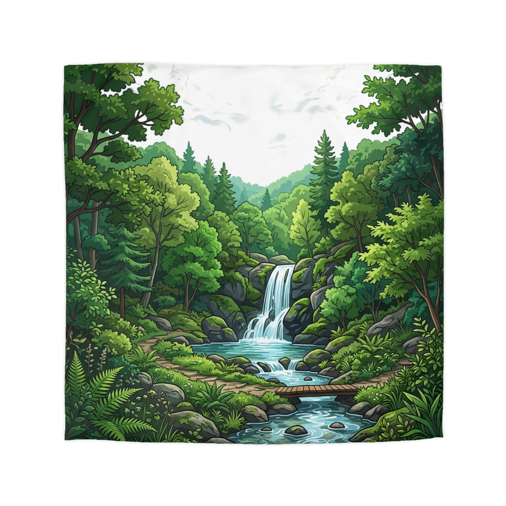 Waterfall Forest Duvet Cover — Scenic Nature Microfiber Bedding