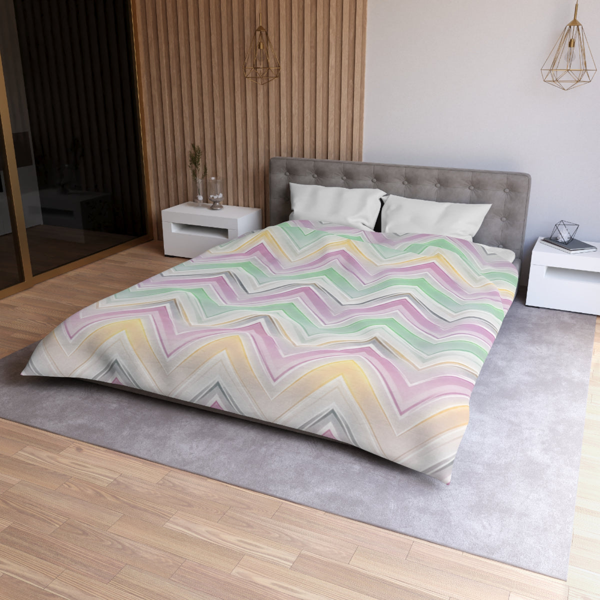 Pastel Chevron Duvet Cover — Mint, Lavender & Yellow Zigzag Bedding
