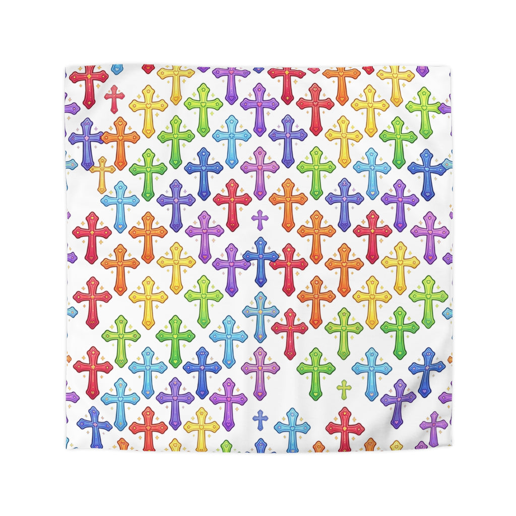 Rainbow Crosses Microfiber Duvet Cover — Colorful Christian Bedroom Bedding