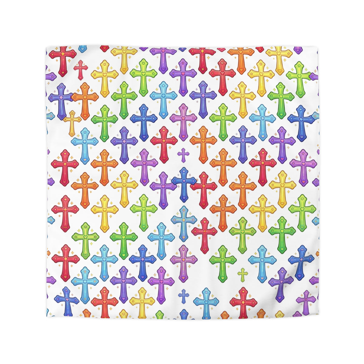 Rainbow Crosses Microfiber Duvet Cover — Colorful Christian Bedroom Bedding
